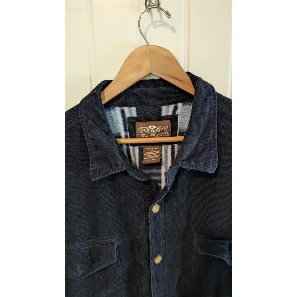 Levi Shacket Men XL Blue Corduroy Flannel Plaid Hunting Outdoors Grunge Y2K